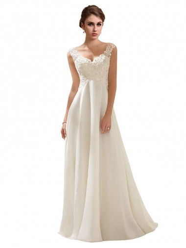 Sweep Train Ivory Sleeveless A-Line Low Back Wedding Dress Vancouver