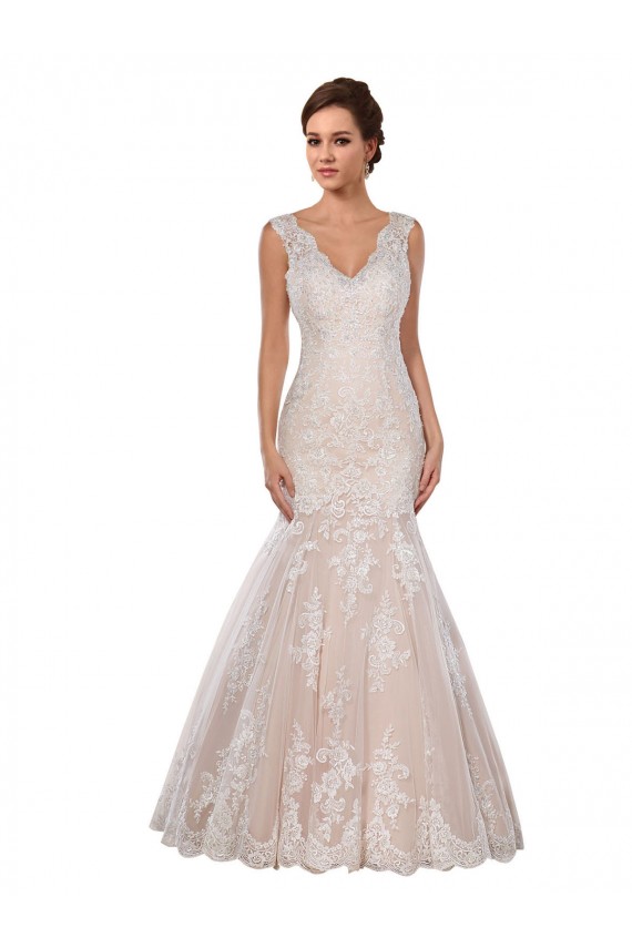Chapel Train Ivory & Champagne Sleeveless Mermaid Modern Wedding Dress Vancouver