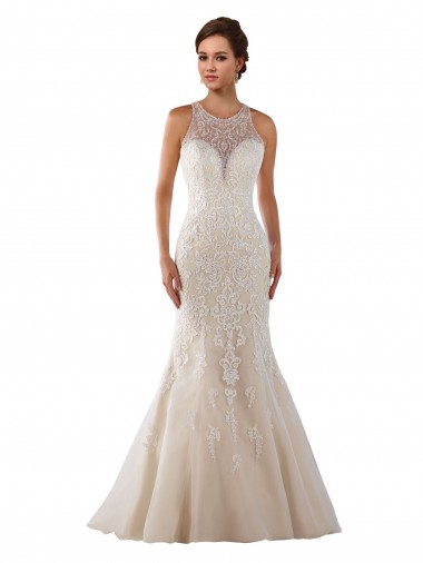 Chapel Train Ivory Sleeveless Mermaid Bridal Gown Vancouver