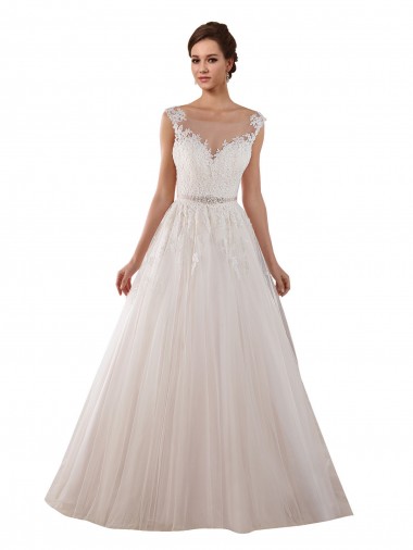 Chapel Train Ivory Sleeveless Ball Gown Keyhole Back Tulle & Lace Wedding Dress Vancouver
