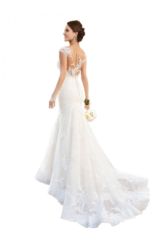Chapel Train White Cap Sleeves Mermaid Wedding Dress Vancouver