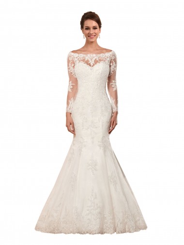 Chapel Train Ivory Long Sleeves Mermaid Sexy Wedding Dress Vancouver