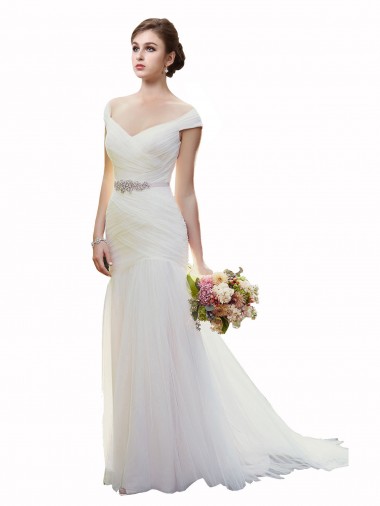 Chapel Train Ivory Sleeveless Mermaid Tulle Beach Wedding Dress Vancouver