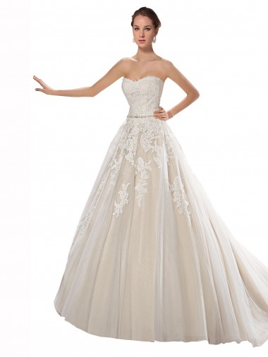 Chapel Train Ivory & Champagne Sleeveless A-Line Bridal Dress Vancouver