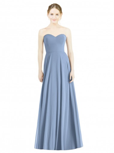 Long Dusty Blue Sleeveless A-Line Evening Dress / Bridesmaid Dress Vancouver