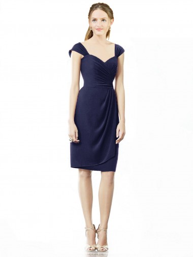 Knee Length Dark Navy Cap Sleeves Sheath Bridesmaid Dress Vancouver