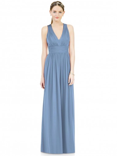 Long Dusty Blue Sleeveless A-Line Chiffon Bridesmaid Gowns Vancouver