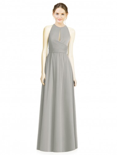 Long Silver Sleeveless A-Line Chiffon Bridesmaid Dress / Evening Dress Vancouver