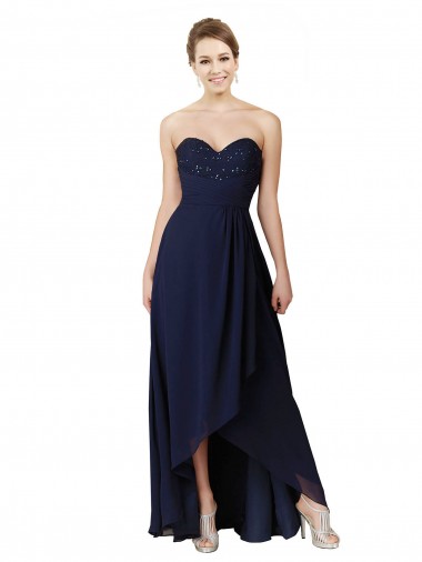 Long Dark Navy Sleeveless A-Line High Low Bridesmaid Dress Vancouver