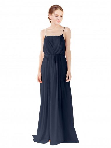 Long Dark Navy Sleeveless A-Line Open Back Chiffon Bridesmaid Dress / Evening Gowns Vancouver