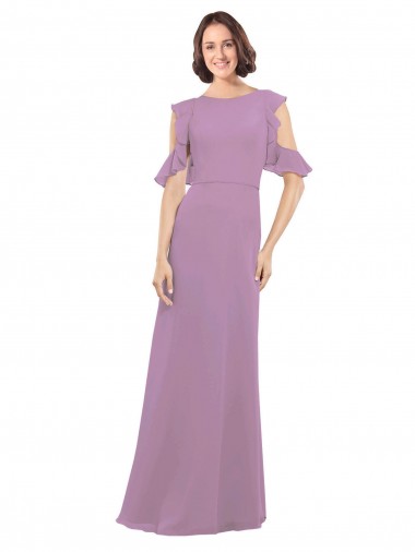 Long Dark Lavender Cold Shoulder A-Line Open Back Bridesmaid Dresses Vancouver