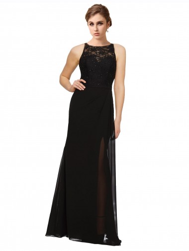 Long Black Sleeveless Sheath Soft Chiffon & Lace Bridesmaid Dress Vancouver