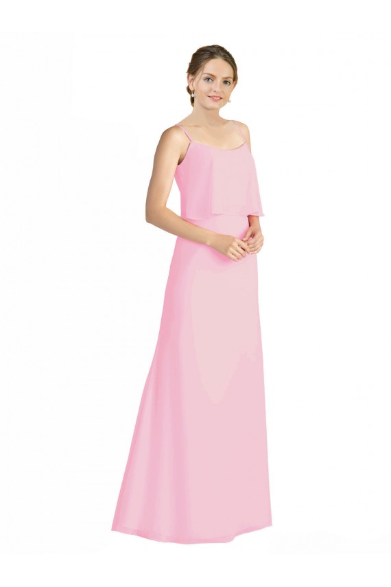 Long Barely Pink Sleeveless A-Line Low Back Bridesmaid Dress Vancouver