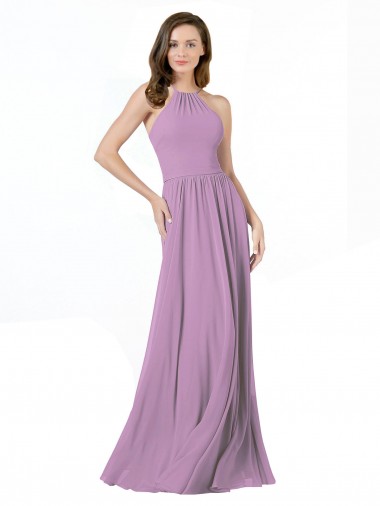Long Dark Lavender Sleeveless A-Line Soft Chiffon Bridesmaid Dress Vancouver