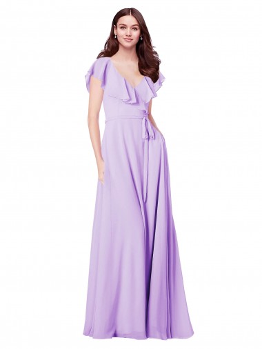 Long Lilac Cap Sleeves A-Line V-Back Bridesmaid Dress / Formal Dress Vancouver