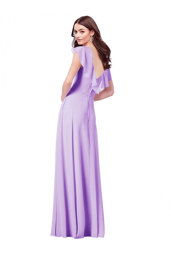 Long Lilac Cap Sleeves A-Line V-Back Bridesmaid Dress / Formal Dress Vancouver
