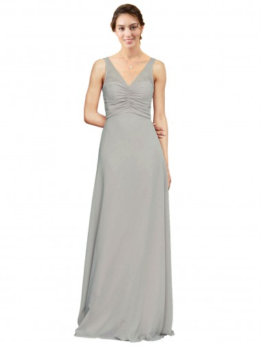 Long Silver Sleeveless A-Line Soft Chiffon Bridesmaid Dress Vancouver
