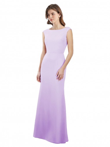 Long Lilac Cap Sleeves Column Open Back Bridesmaid Dress Vancouver