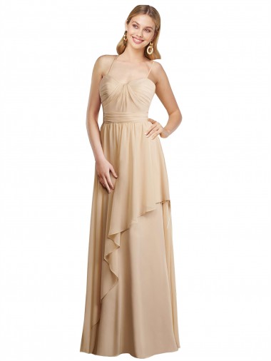 Long Champagne Sleeveless A-Line Open Back Bridesmaid Dress Vancouver