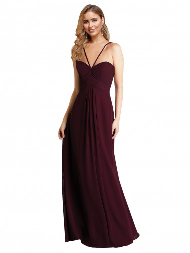 Long Burgundy Gold Sleeveless A-Line Keyhole Back Wedding Party Dress Vancouver