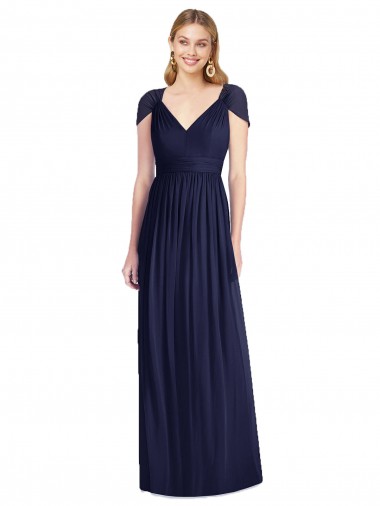 Long Dark Navy Cap Sleeves Trumpet Open Back Bridesmaid Dress Vancouver