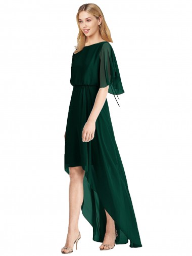 Ever Green Flutter Sleeves A-Line Tie Back High Low Bridesmaid Dress Vancouver