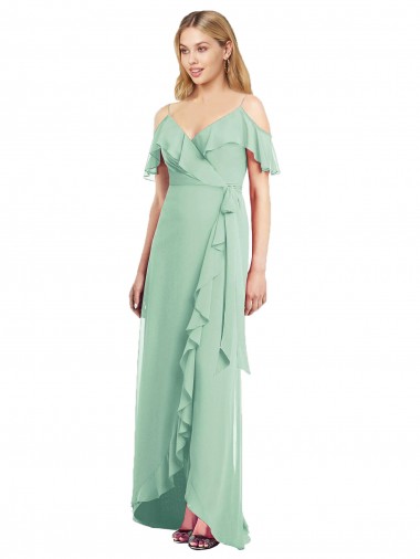 Long Mint Green Cold Shoulder Trumpet High Low Bridesmaid Dress Vancouver