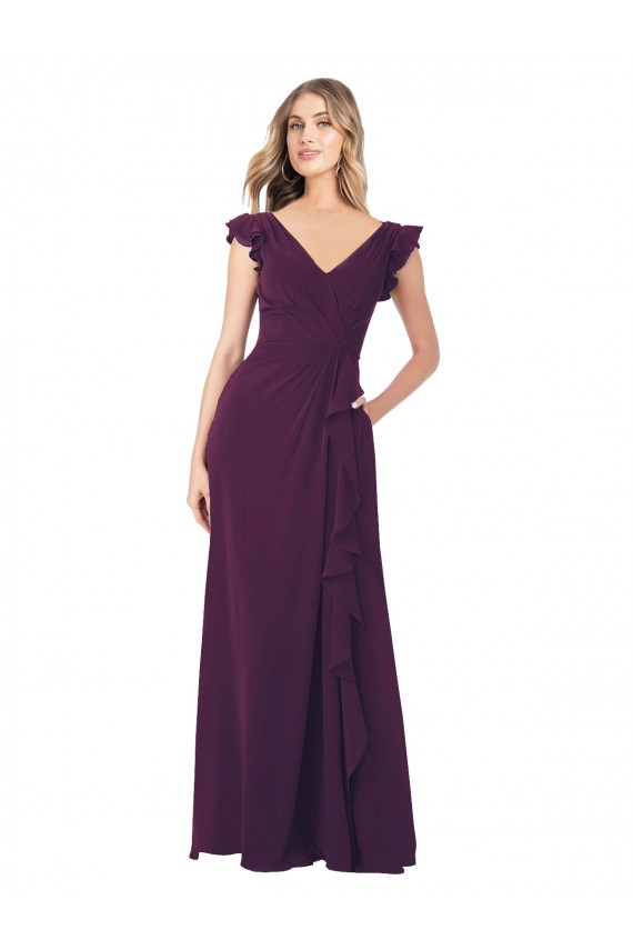 Long Grape Cap Sleeves A-Line Formal Dress / Bridesmaid Dress Vancouver