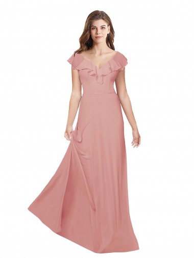 Long Bliss Pink Flutter Sleeves A-Line Open Back Bridesmaid Dress / Evening Dress Vancouver