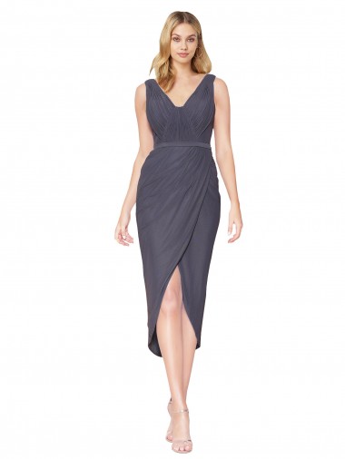 Cocktail Length Slate Grey Sleeveless Mermaid V-Back High Low Evening Gown / Prom Dress / Bridesmaid Dress Vancouver