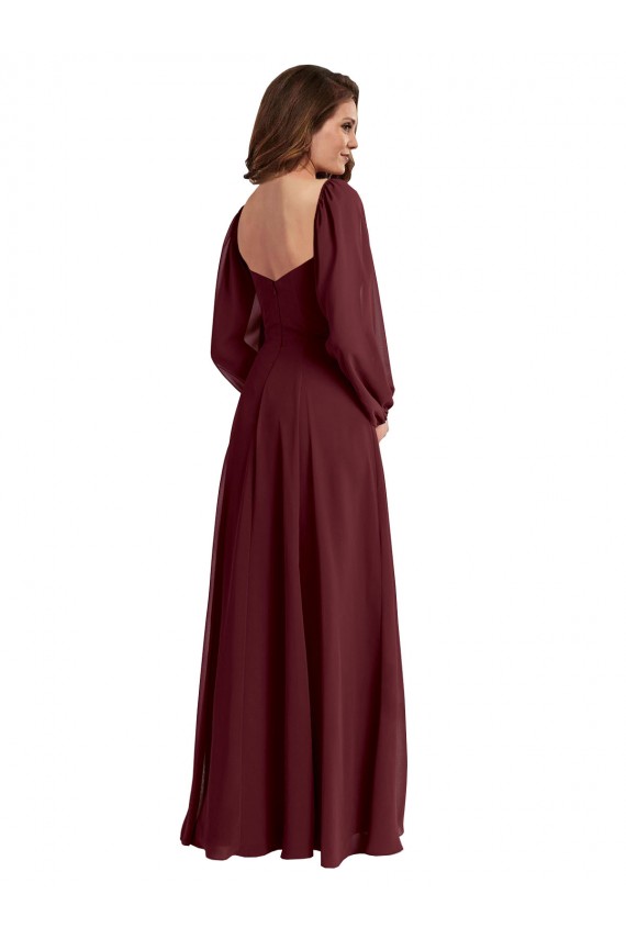 Long Burgundy Gold Long Sleeves A-Line Bridesmaid Dress / Evening Dress Vancouver