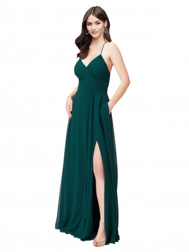 Long Hunter Green Sleeveless A-Line Open Back Wedding Party Dress Vancouver