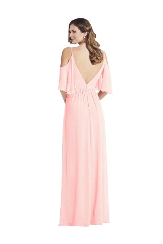 Long Pink Cold Shoulder A-Line V-Back Semi Formal Evening Dress / Bridesmaid Dress Vancouver