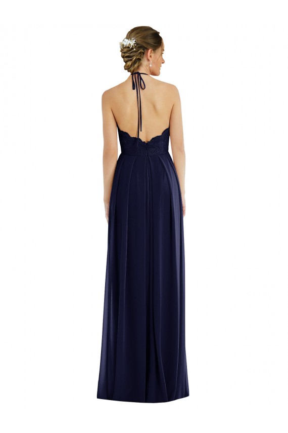 Long Dark Navy Sleeveless A-Line Open Back Semi Formal Evening Dress / Bridesmaid Dress Vancouver