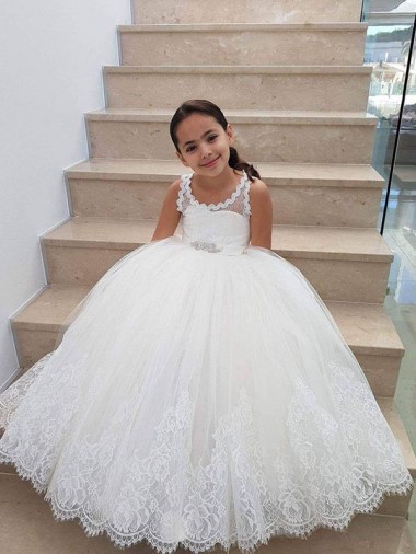 Long Ivory Sleeveless Ball Gown Keyhole Back Flower Girl Dress Vancouver