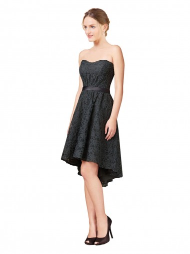 Knee Length Slate Grey Sleeveless A-Line High Low Bridesmaid Dress Vancouver