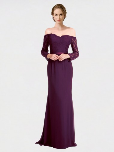 Long Grape Long Sleeves Mermaid Low Back Bridesmaid Dress Vancouver