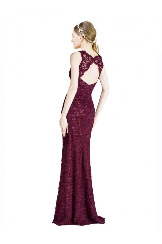 Long Burgundy Gold Sleeveless A-Line Keyhole Back Prom Dress / Bridesmaid Dress Vancouver