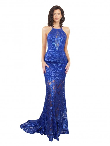 Long Royal Blue Sleeveless Mermaid Open Back Semi Formal Evening Dress / Prom Dress / Bridesmaid Dress Vancouver
