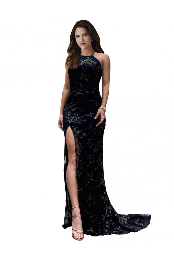 Long Black Sleeveless Mermaid Open Back High Slit Black Tie Evening Gown / Prom Dress / Bridesmaid Dress Vancouver