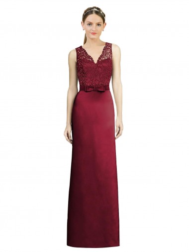 Long Burgundy Sleeveless A-Line Satin & Lace Bridesmaid Dress Vancouver