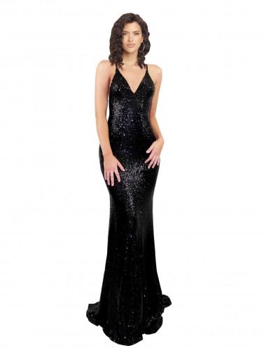 Long Black Sleeveless Mermaid Open Back Black Tie Evening Gown / Prom Dress / Bridesmaid Dress Vancouver
