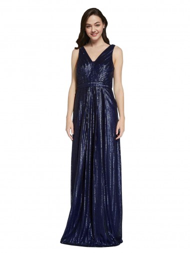 Long Dark Navy Sleeveless Sheath V-Back Formal Evening Gown / Prom Dress / Bridesmaid Dress Vancouver