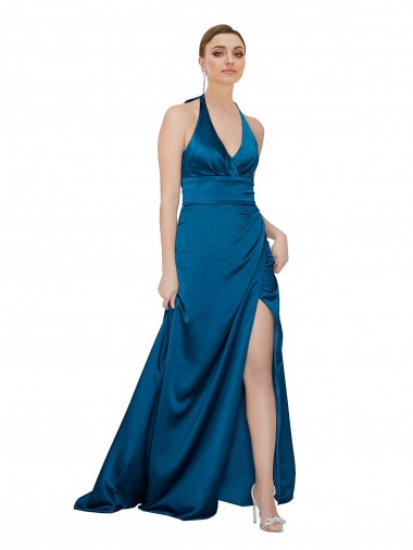 Long Peacock Blue Sleeveless A-Line Open Back Formal Evening Gown / Prom Dress / Bridesmaid Dress Vancouver