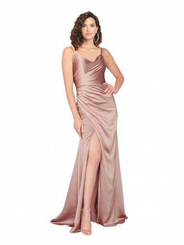Long Dusty Pink Sleeveless Sheath V-Back Black Tie Evening Gown / Prom Dress / Bridesmaid Dress Vancouver