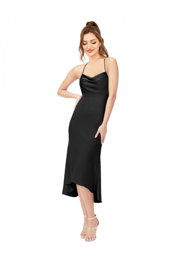 Midi Length Black Sleeveless Sheath Open Back High Low Evening Gown / Prom Dress / Bridesmaid Dress Vancouver