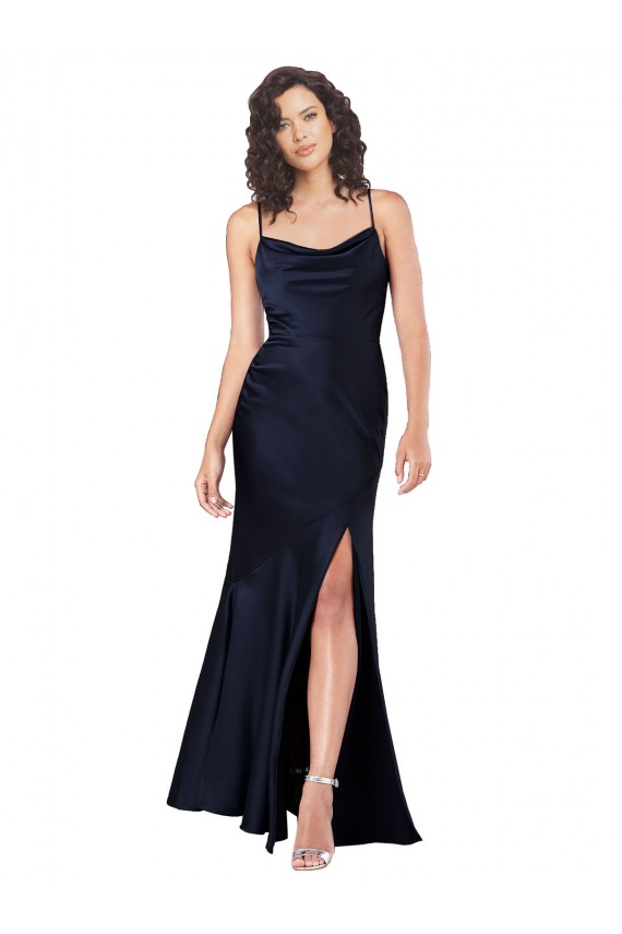 Long Dark Navy Sleeveless A-Line Black Tie Evening Gown / Prom Dress / Bridesmaid Dress Vancouver