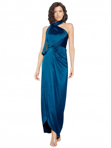 Long Peacock Blue Sleeveless Sheath Side Slit Formal Evening Gown / Prom Dress / Bridesmaid Dress Vancouver
