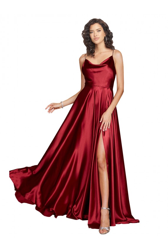 Long Burgundy Sleeveless A-Line Low Back Silk like Satin Black Tie Evening Gown / Prom Dress / Bridesmaid Dress Vancouver
