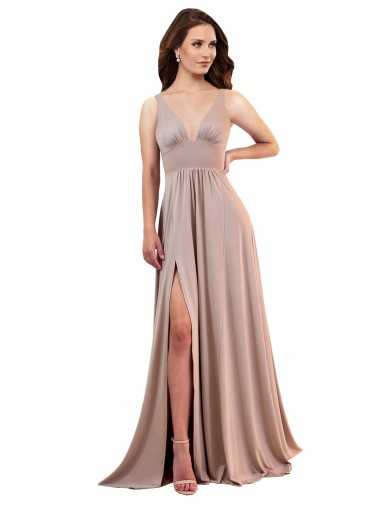 Long Dusty Pink Sleeveless A-Line Low Back Black Tie Evening Gown / Prom Dress / Bridesmaid Dress Vancouver